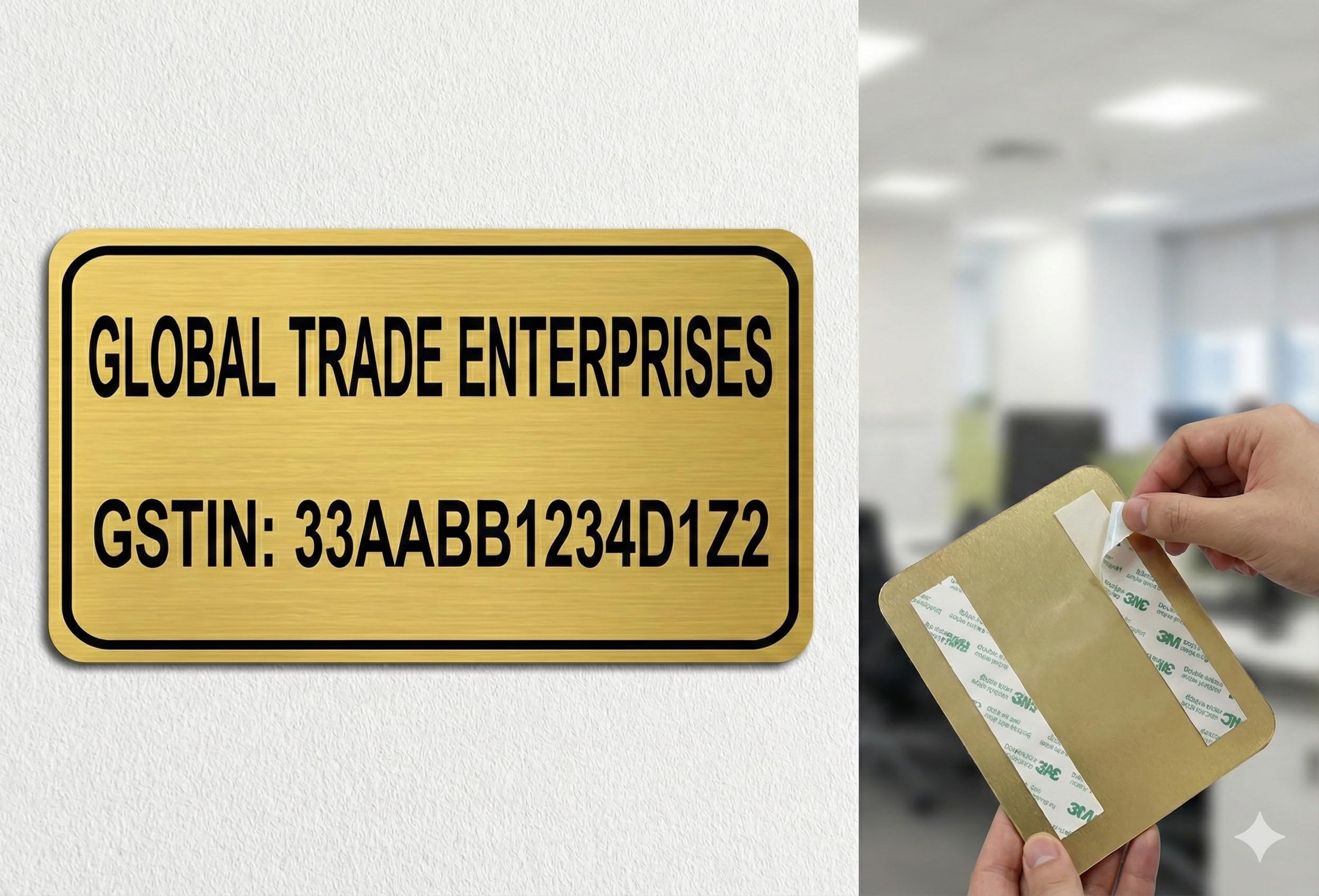 Custom Acrylic Name Plate 19 x 6.5 cm | Name + GST Number | Brushed Gold/Brushed Silver | Self Adhesive Back Gumming | For Office, Shop, Desk, Door-image-22