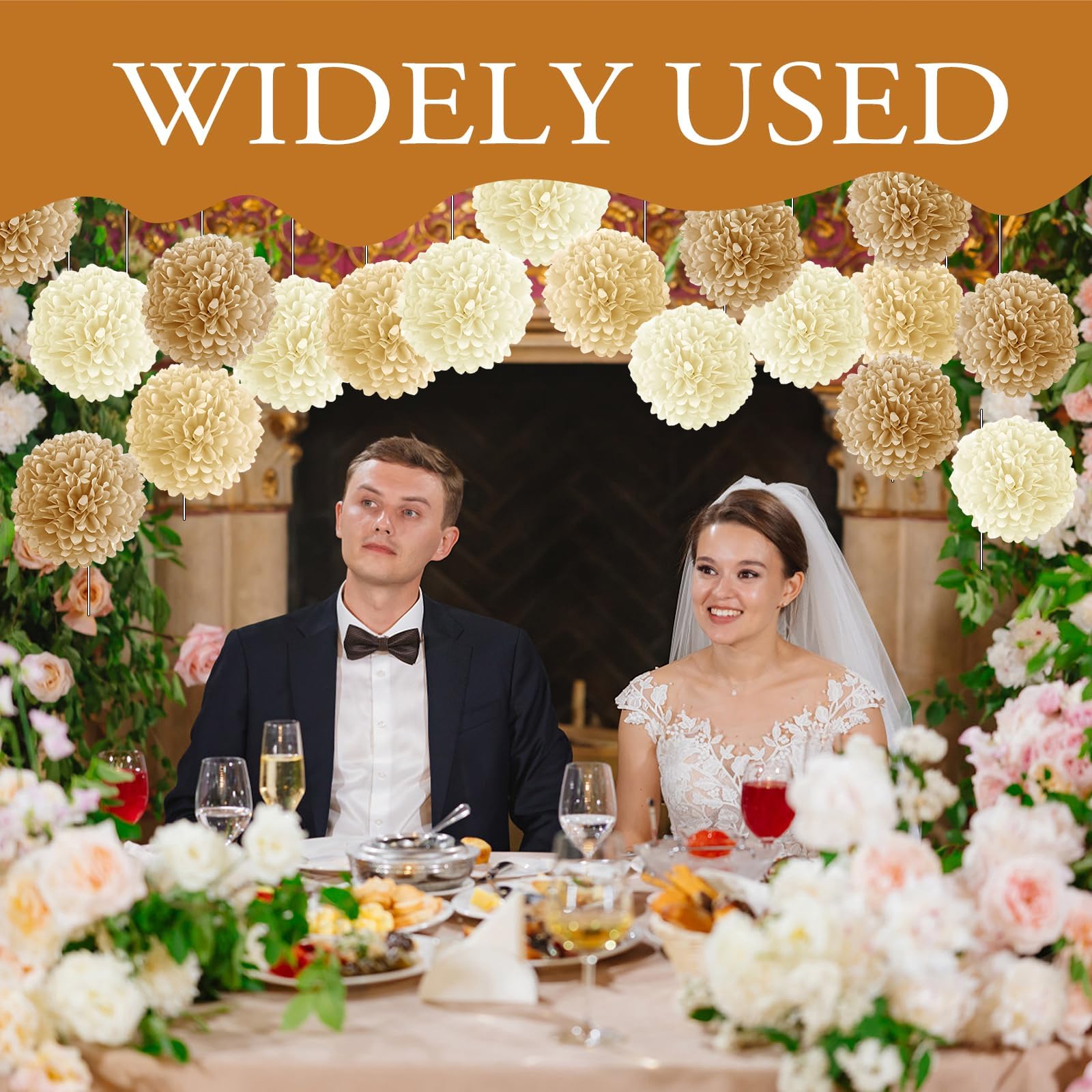 Decoration Mariage Boheme Déco Fête Bohème 7 Pièces - Pompons Papier Soie Crème Brun - Lanterne Mariage Champêtre Deco Boheme