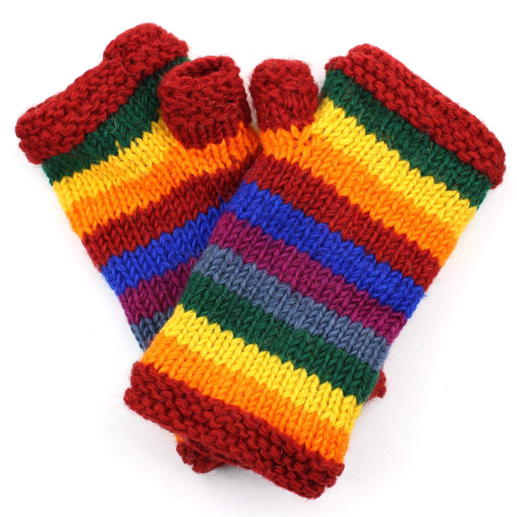 Loud Gloves Wool Knit Arm Warmers with Fleece Lining Rainbow Striped