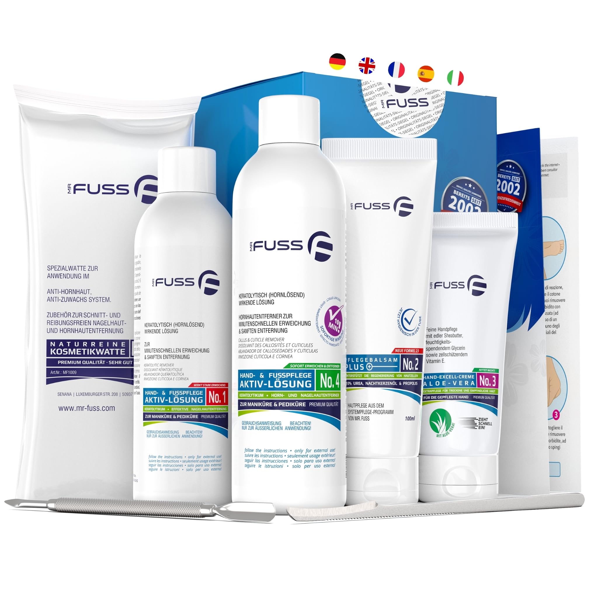 Mr. Fuss® Starter Kit 7-teilig Edition Excell Hornhautentferner Systempaket für sanfte Entfernung auch für Maniküre