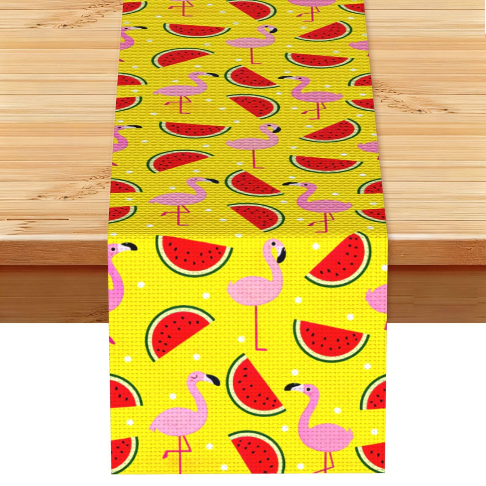 Red flamingo and watermelon Multi Purpose Table Runner for Home Decor, Printed Table Cloth for Kitchen Table, Countertops & Dining Area