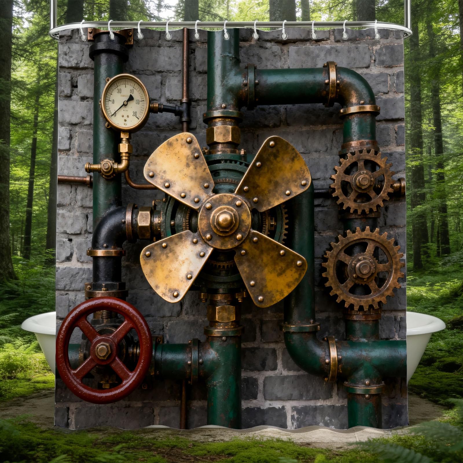 Hongduo 3D Steampunk Machinery Shower Curtain for Stalls Bathtubs Industrial Style Bathroom Decor Shower Curtain Set Polyester Fabric Waterproof 180x180cm/71X71 Inch with Hooks