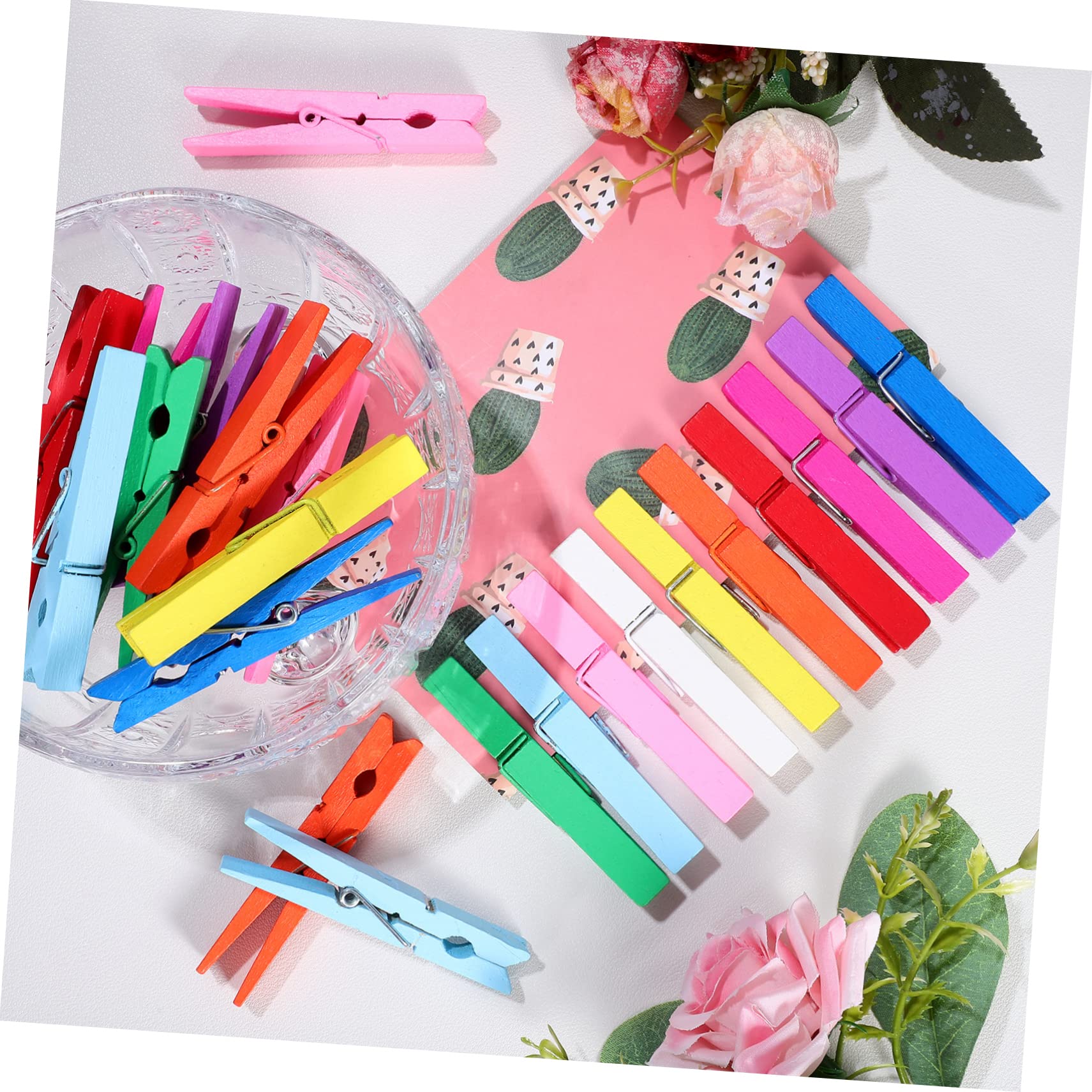 IMIKEYA 100 Pezzi Mollette in Legno Piccole per Abiti e Sciarpe Molla in Filo Metallico, Clip Resistenti e Colorate per Cucina e Bagno