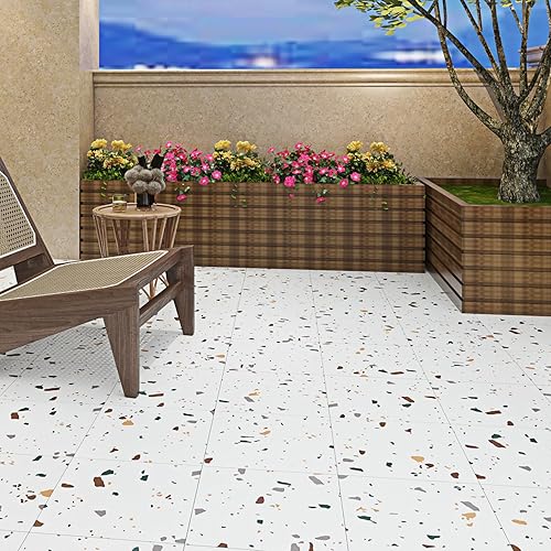Miniatura 8 de Livelynine Terrazzo Peel and Stick Floor Tile Waterproof Vinyl Flooring Bathroom Kids Room Bedroom Floor Stickers Peel and Stick On Laminate