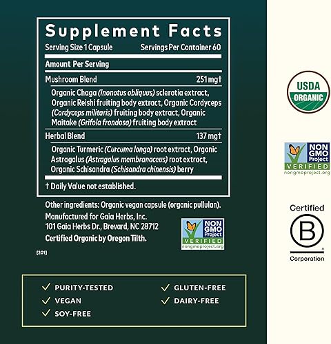Miniatura 3 de Gaia Herbs Suplemento de apoyo inmunológico diario de hongos y hierbas para ayudar al bienestar general* - con curcumina de cúrcuma, astrágalo,