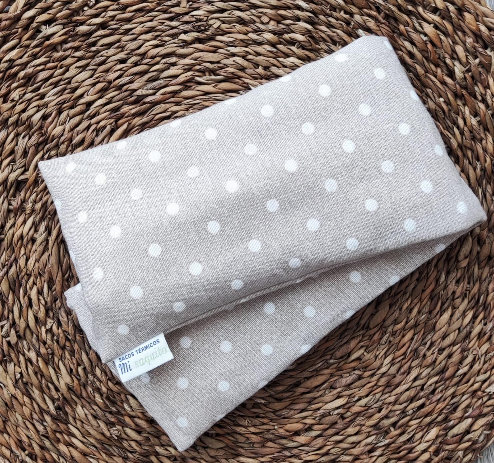 Saco de Semillas para Microondas 45x14 cm con Funda Lavable Extraíble–Saquito Térmico Cervical con Lavanda–Bolsa Térmica de Calor y Frío–Saco Térmico Cervical-Almohadilla Térmica Menstrual (LUNARES)