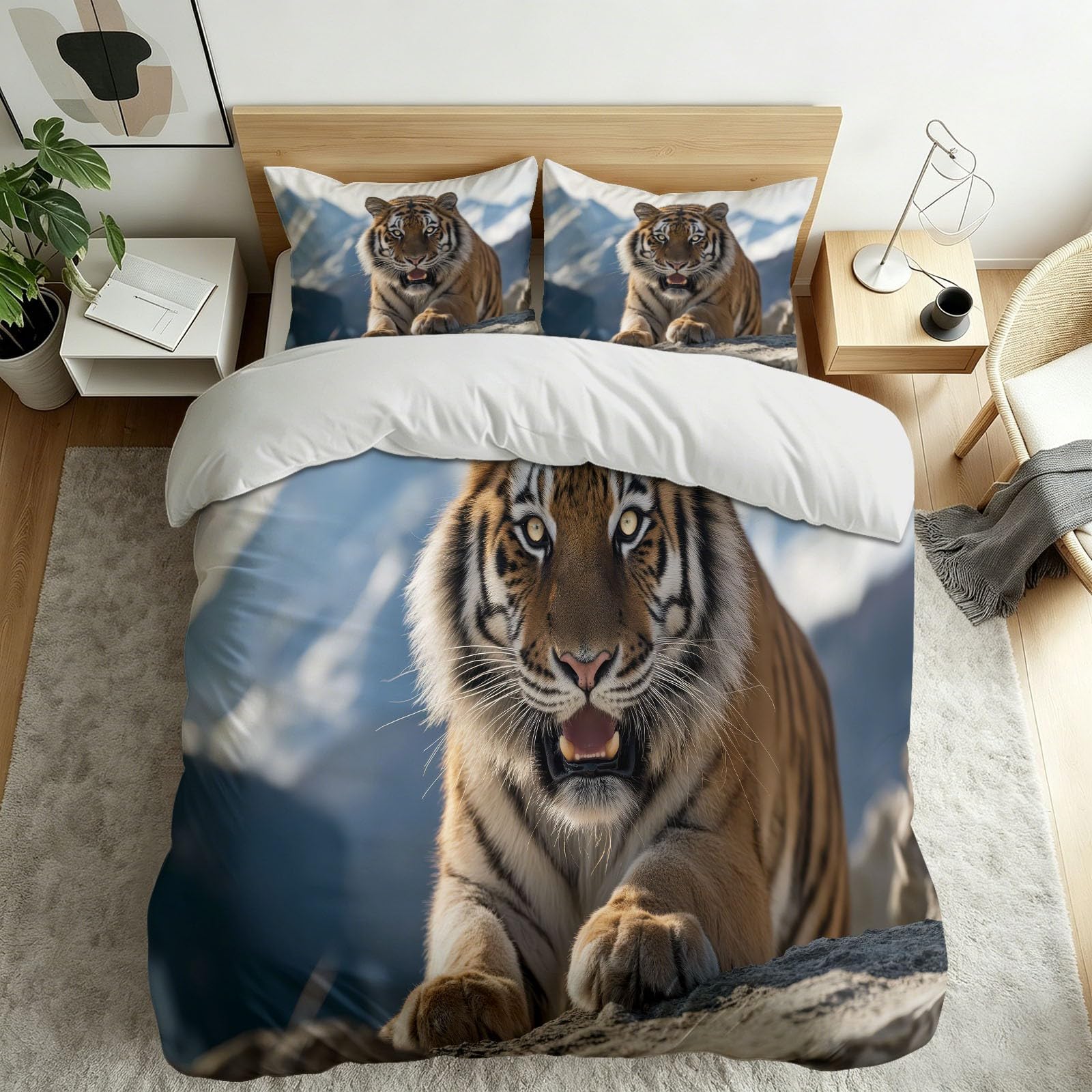 Parure de lit tigre 140x200 cm en microfibre douce avec fermeture éclair