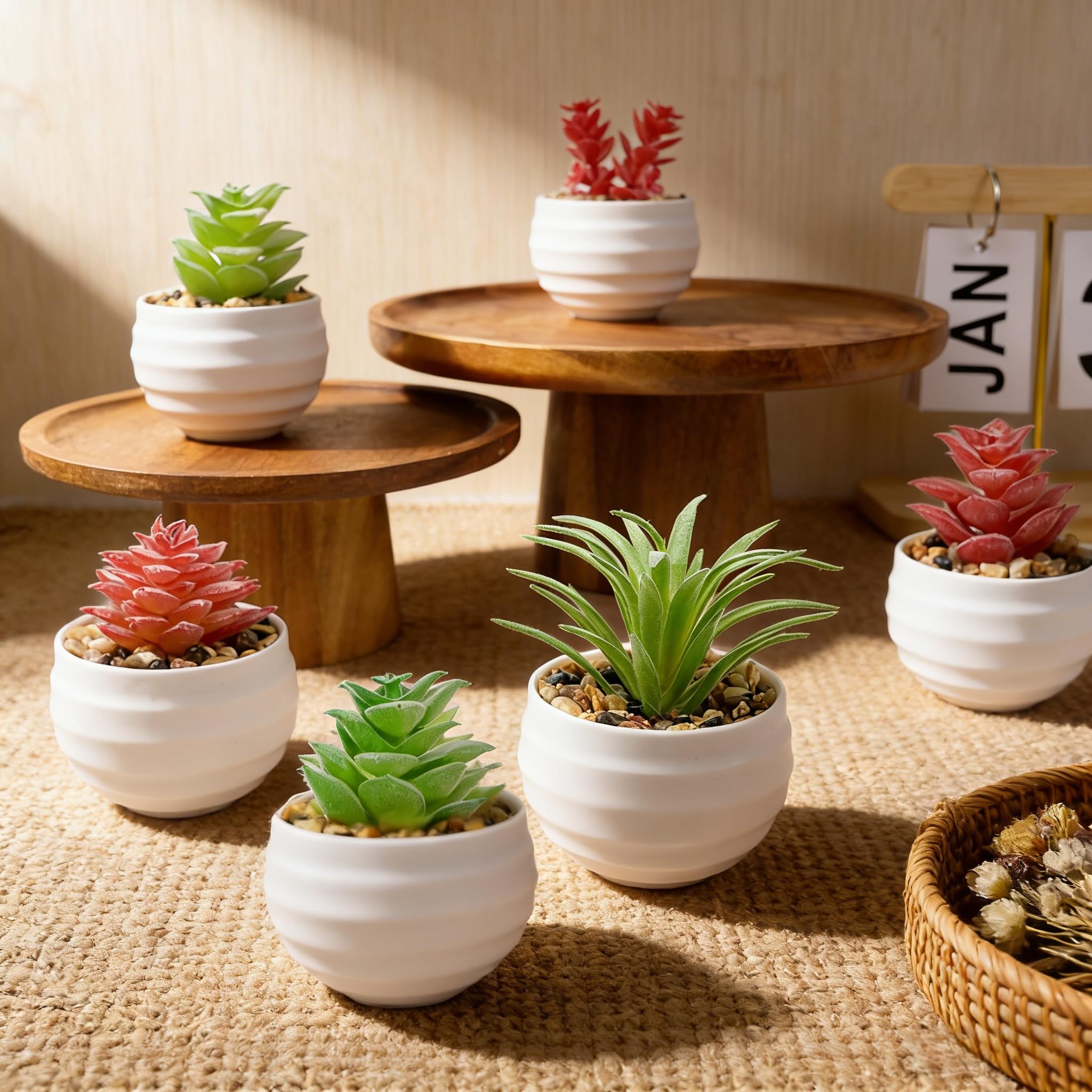 Photo 1 of 6-Pack Mini Artificial Succulents in Ceramic Pots, Small Fake Plants