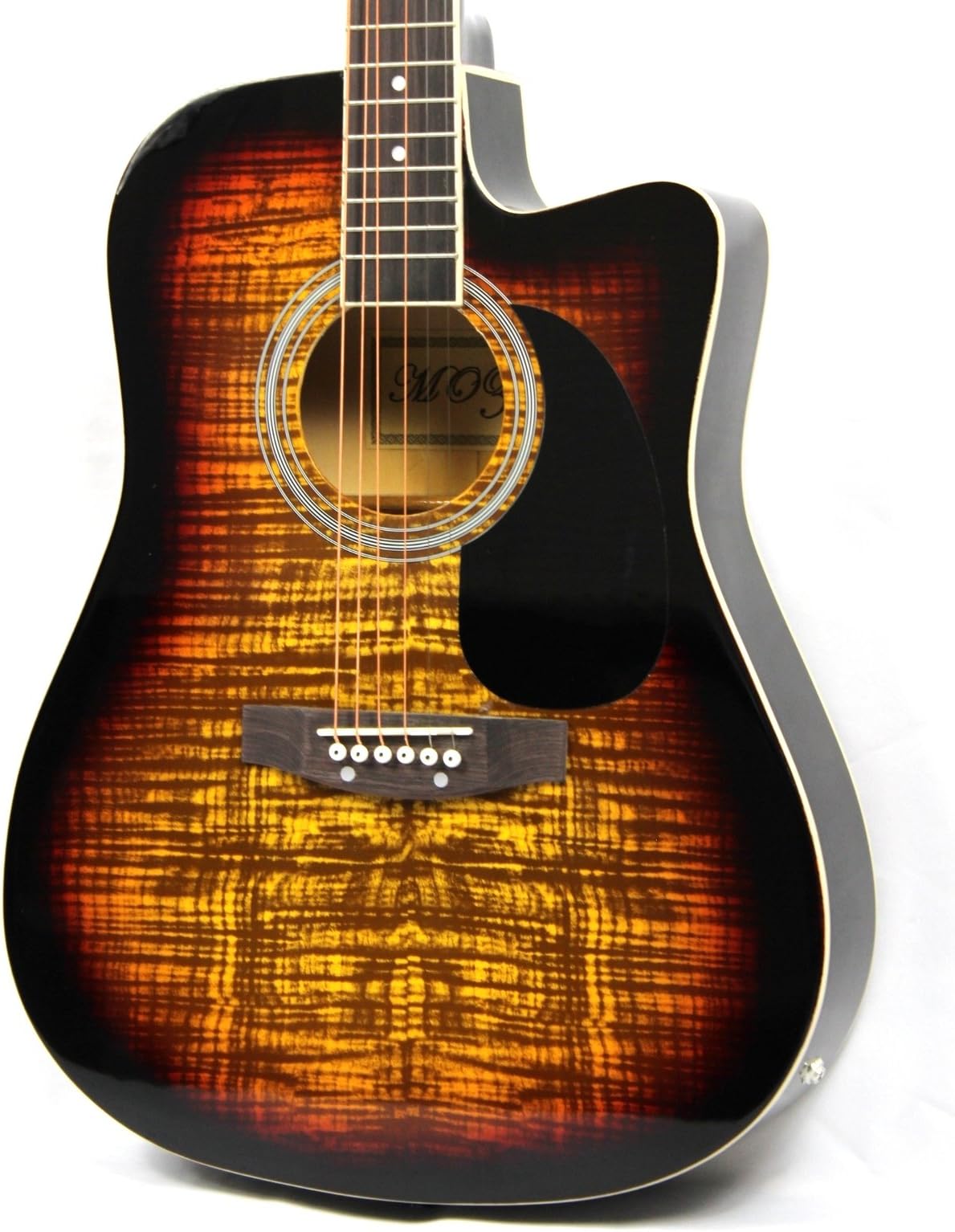 Moz Full Size Thin Body Sunburst Acoustic Electric Guitar with 8 Accessories