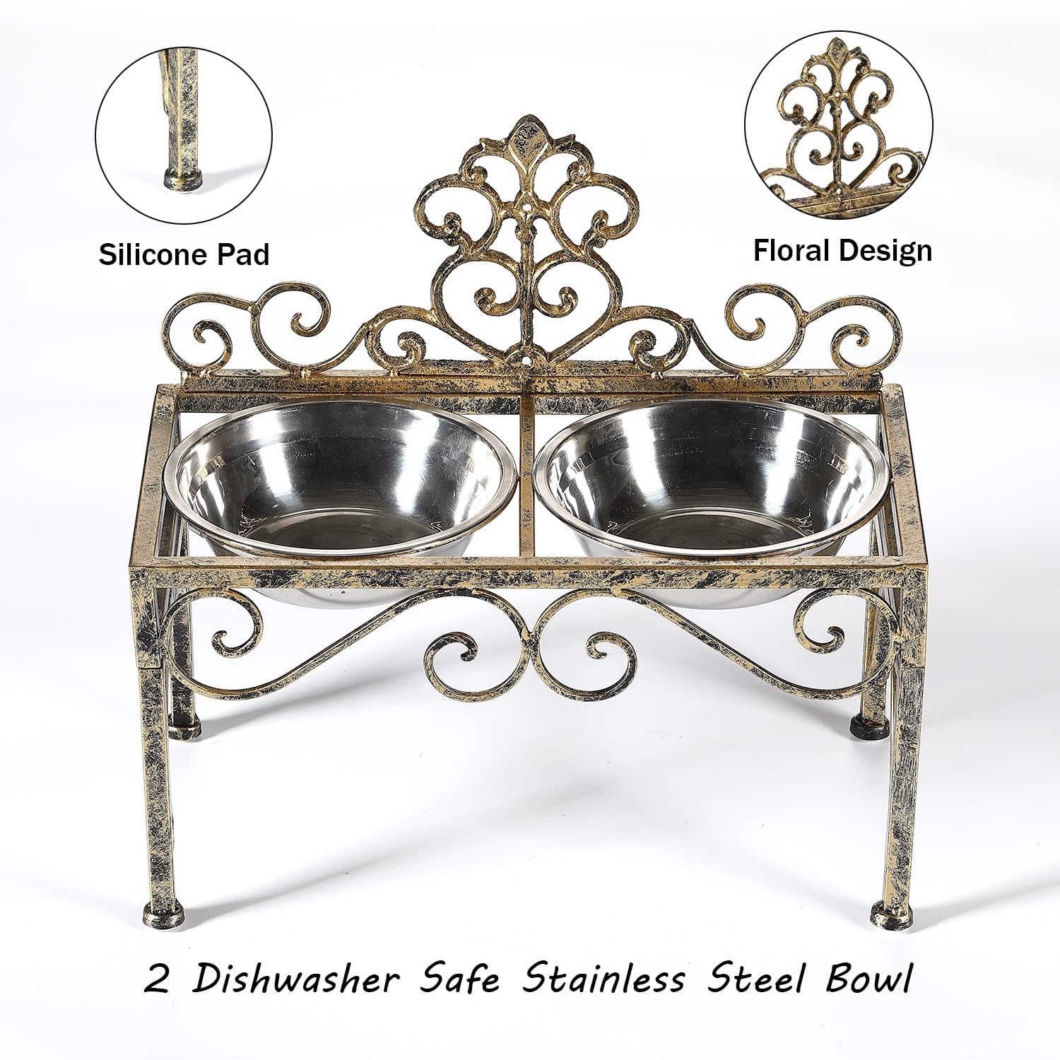 Cuencos elevados para perros grandes, comedero elevado de metal para perros, soporte elevado para platos para perros con cuencos dobles de acero inoxidable para comida y agua, soporte alto para cuenco