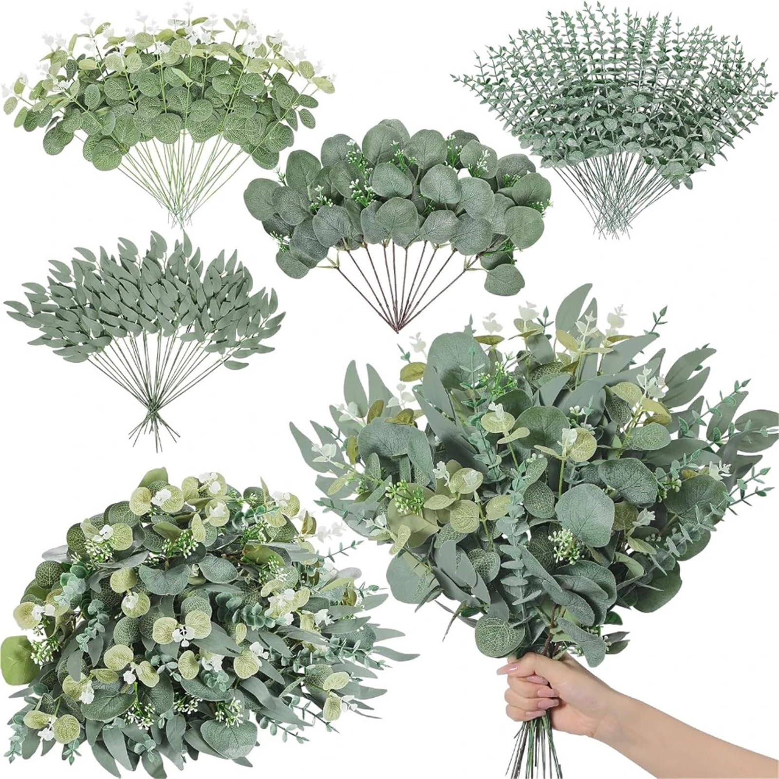 piante finte 20 pz artificiale misto foglie di eucalipto steli dollaro d'argento for bouquet fai da te composizione floreale decorazioni for la casa matrimonio per decorazione