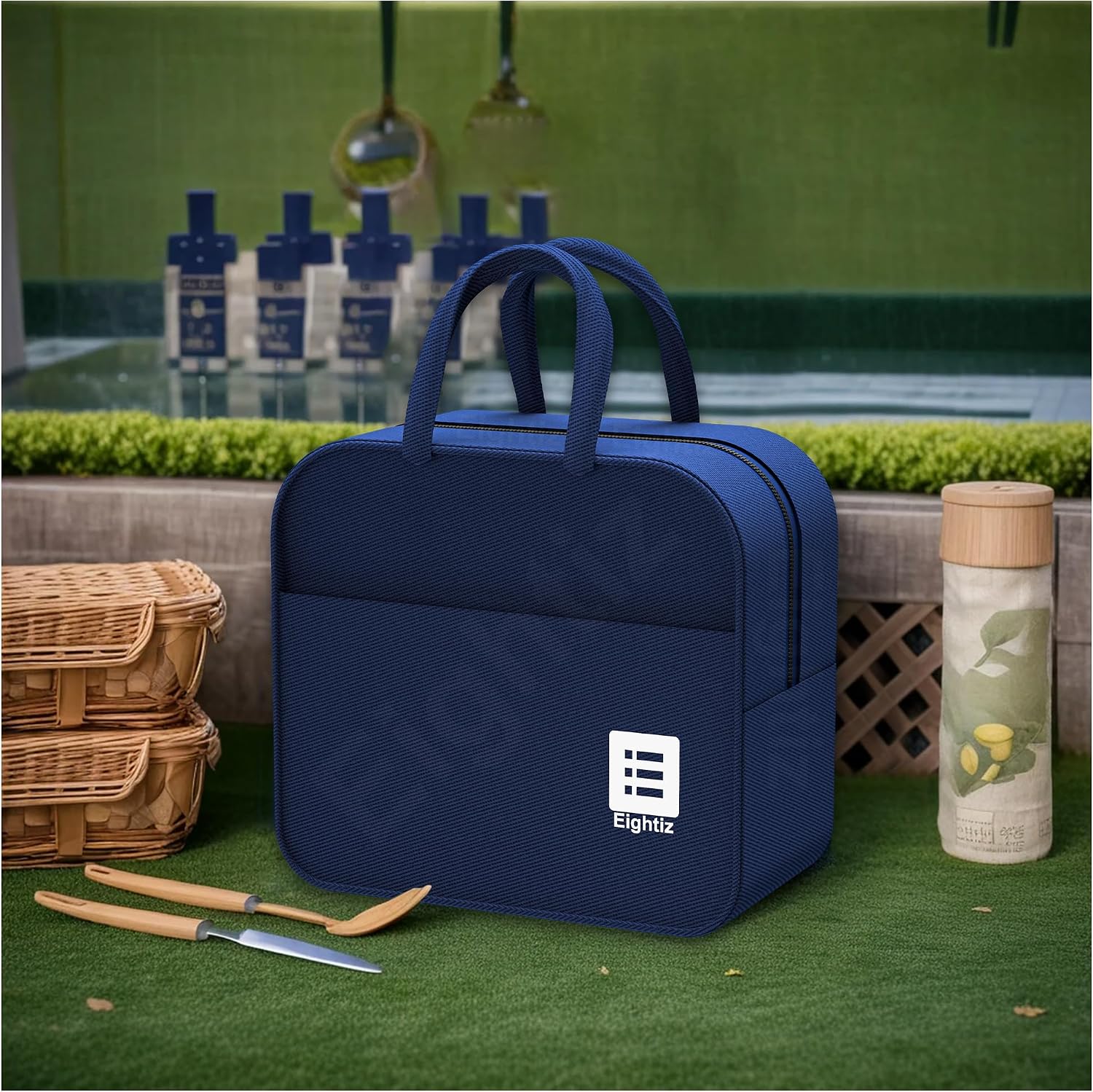 Eightiz Insulated Travel Lunch Bags for Women,Tiffin,Storage Bag for Office, College & School,Picnic,Outdoor,Trekking (Grey) (Cotton)