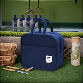 Eightiz Insulated Travel Lunch Bags for Men, Women,Kids, Tiffin,Storage Bag for Office, College & School,Picnic,Outdoor,Trekking,Gym (Blue) (Cotton)