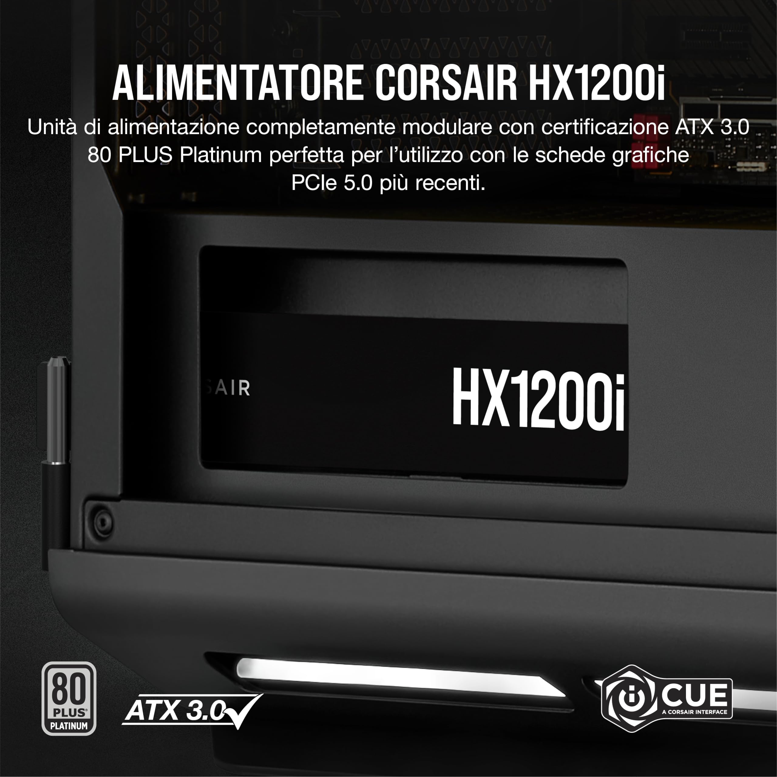 CORSAIR HX1200i Interamente Modulare Ultra-Silenzioso Alimentatore - Compatibilità con Standard ATX 3.0 e PCIe 5.0 - Ventola con Cuscinetto Fluidodinamico - CORSAIR iCUE - 80 PLUS Platinum - Nero