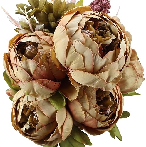 Duovlo Fake Flowers Vintage Artificial Peony Silk Flowers Wedding Home