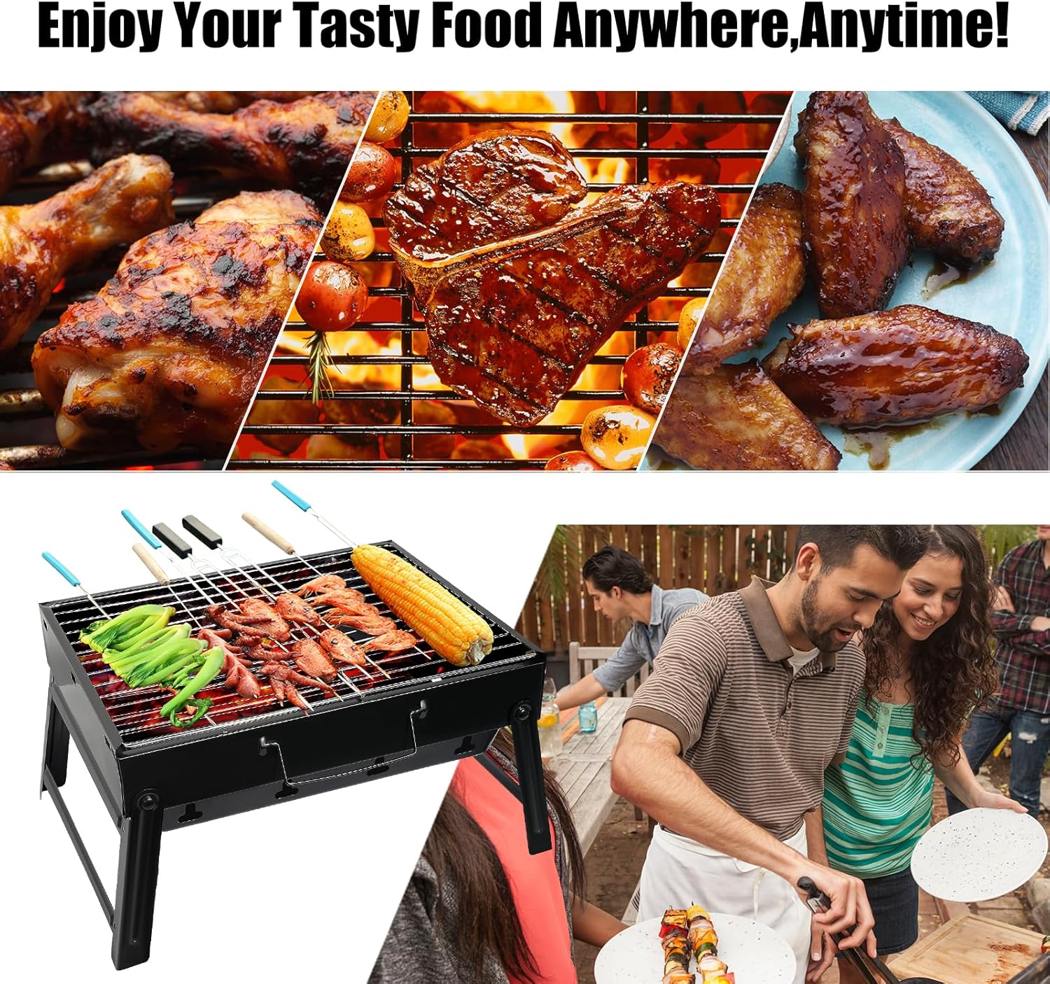 AGM, griglia a carbone, portatile, pieghevole, barbecue, scrivania, tavolo da esterno, in acciaio inox, per picnic, giardino, terrazza, campeggio, viaggi AGM, griglia a carbone, portatile, pieghevole, barbecue, scrivania, tavolo da esterno, in acciaio inox, per picnic, giardino, terrazza, campeggio, viaggi