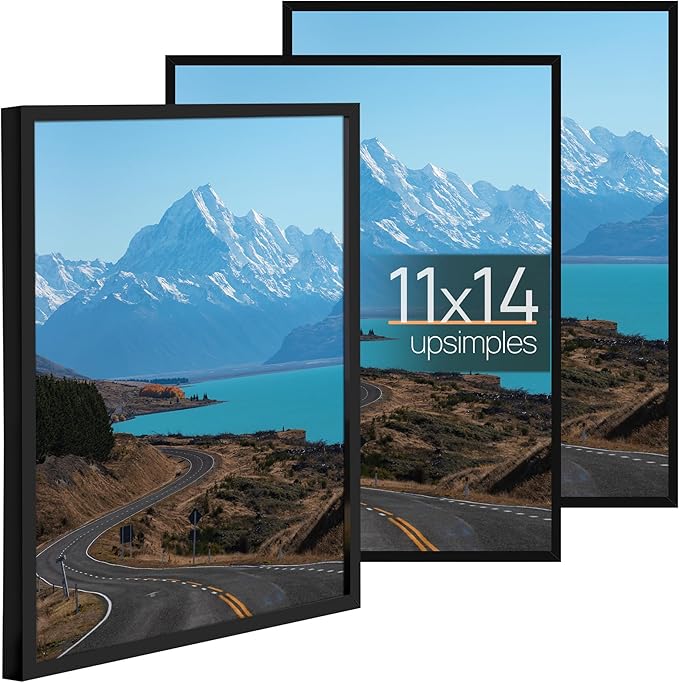 upsimples 11x14 Picture Frame Set of 3, Made of High Definition Glass for 11 x 14 Black Frames, Wall Display Thin Border Photo Frame for Home Décor