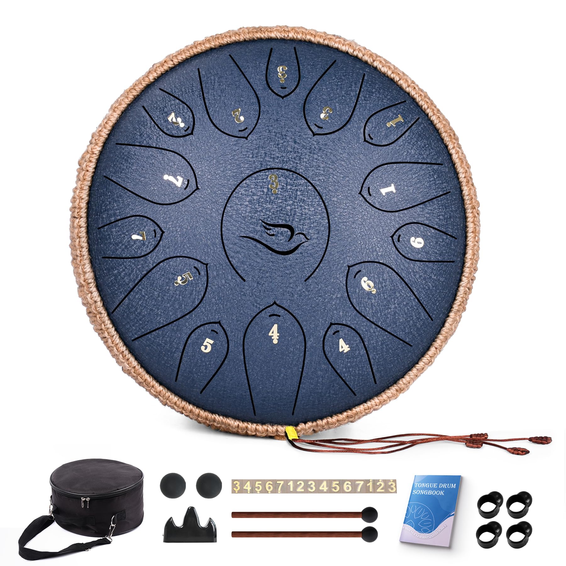 Steel Tongue Drum, 12 Inch 15 Note Tongue Drums, Handpan Drums Percussion Instrument for Kids & Adults, Hand Pan Drum with Music Book, Drum Mallets and Carry Bag, Major C (Navy Blue)