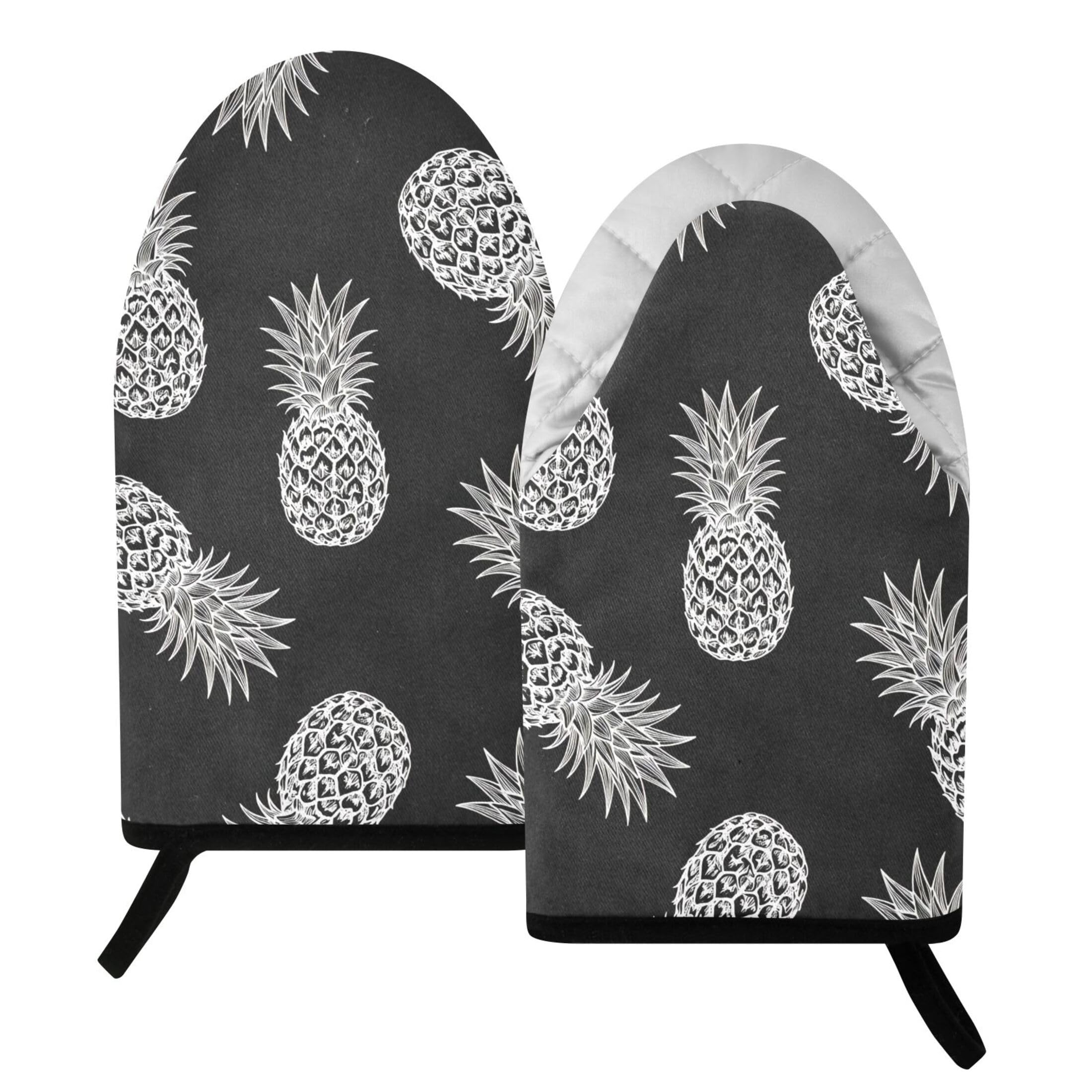 Kutsu Pineapple Oven Mitts for Kitchen, Heat Resistant Cotton Oven Gloves for BBQ Baking Cooking, Breathable Kitchen Essentials, 2 pcs