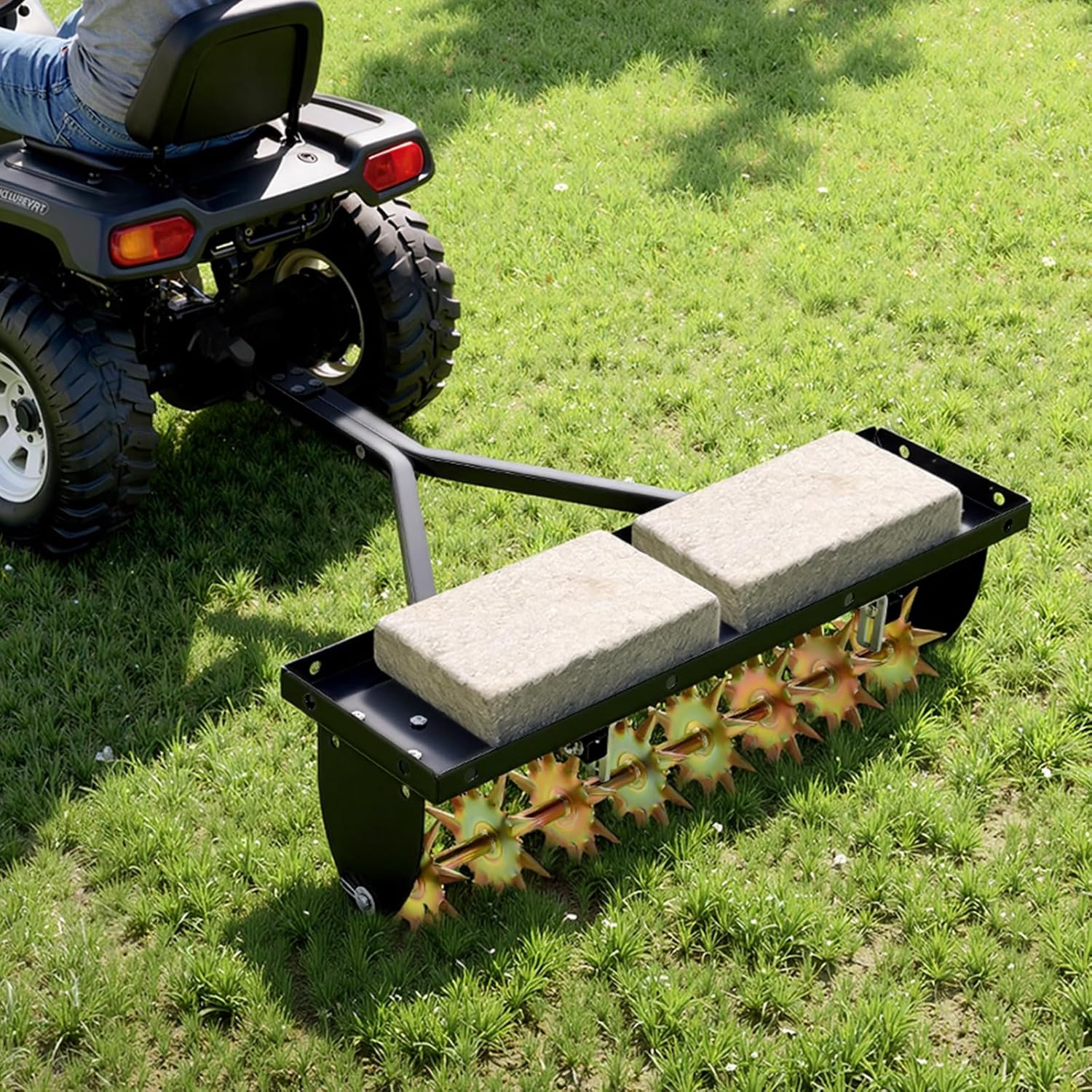 VEVOR Tow Behind Plug Aerator, 32 in Lawn Spike Aerator with Universal Hitch, Heavy Duty & Rust-Resistant, Pull Behind Spike Aerator Tool with Folded Edge Tray, for Farmland & Garden Tractors