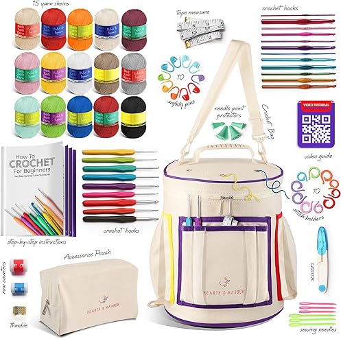 Miniatura 2 de Kit de ganchillo para principiantes con hilo, kit de ganchillo para principiantes para adultos y niños, 21 ganchos, bolsa de kit de tejido,