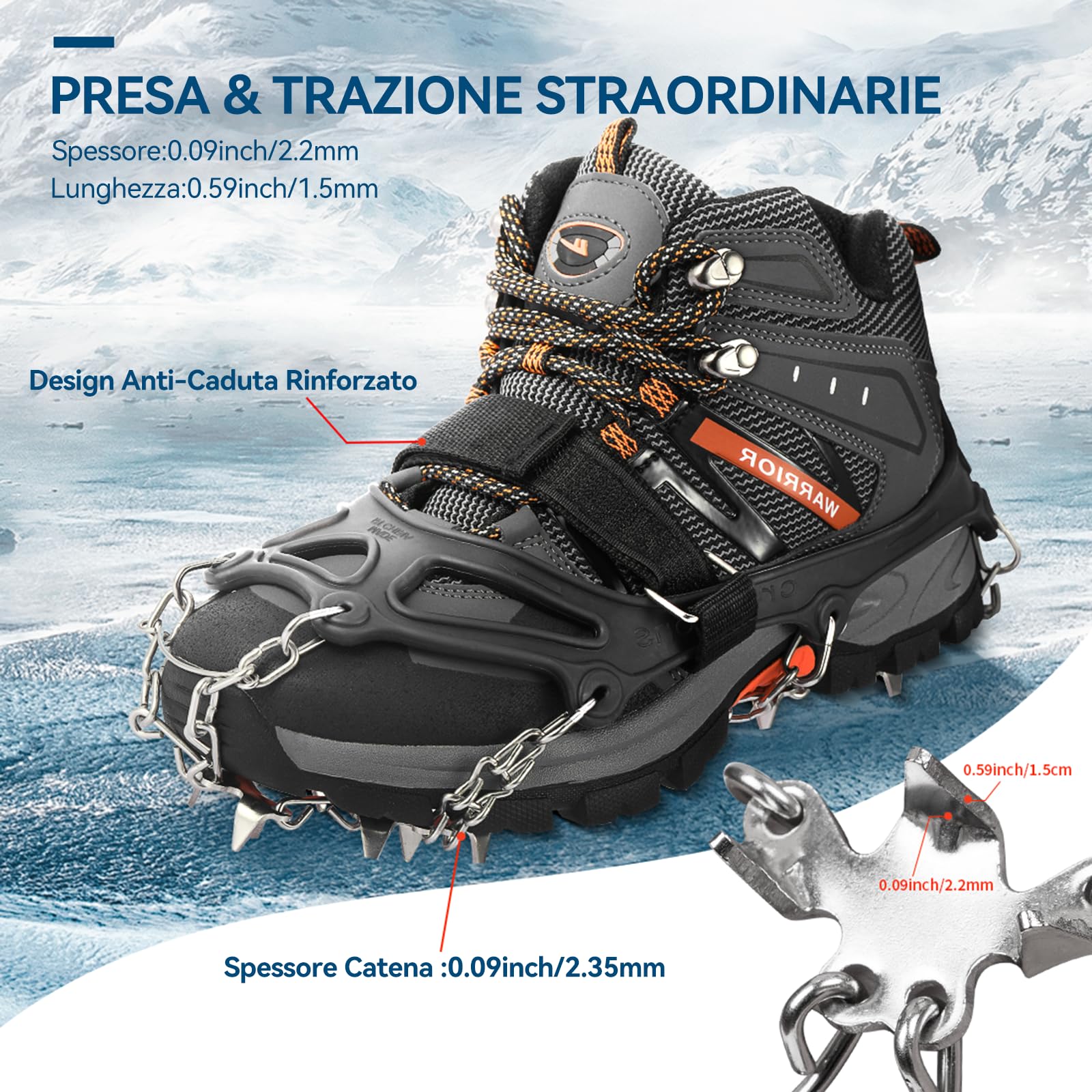 AGPTEK Ice Tacchetti 19 Denti, Ramponi da Ghiaccio per Scarpe Portabile Neve Ramponi per Donna e Uomo con Ottimo Grip per Passeggiate, Jogging o Escursioni Camping su Neve e Ghiaccio