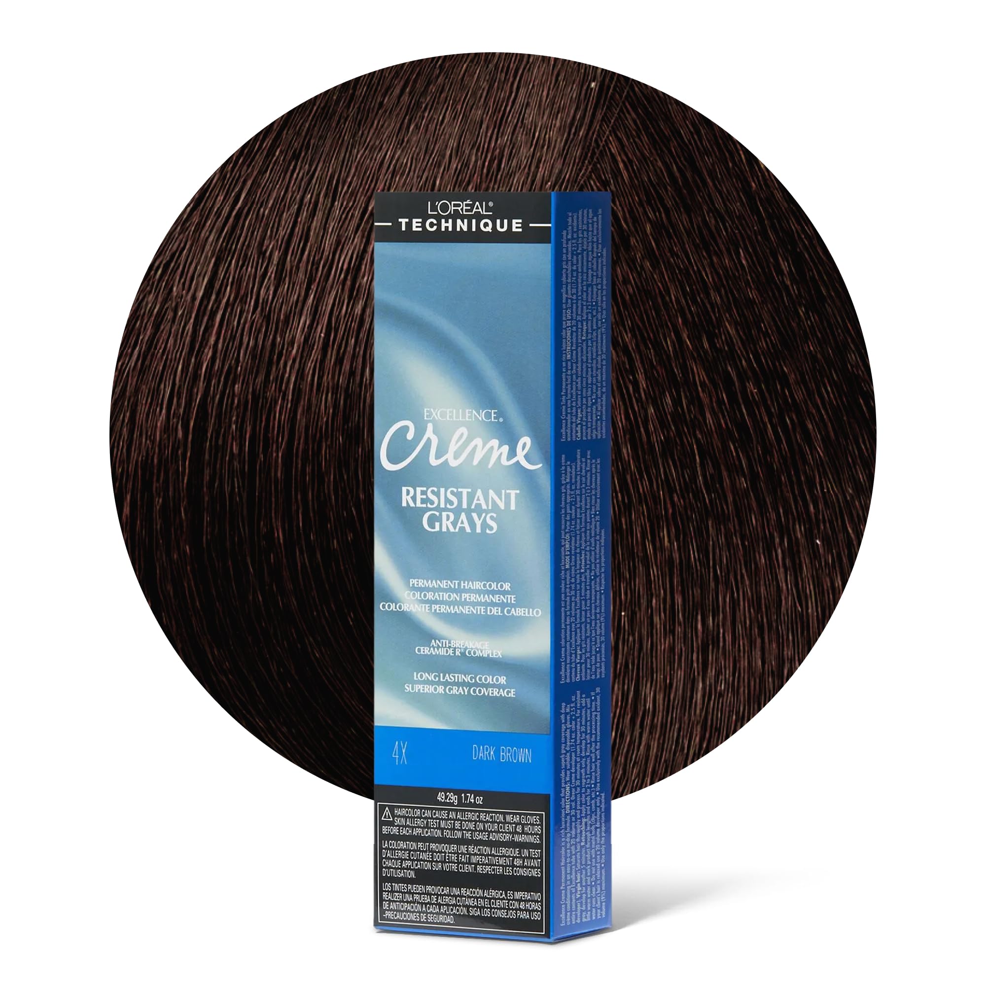 L'Oréal Technique Excellence Crème Resistant Grays Permanent Hair Color - Maximum Gray Coverage on Resistant Grays, Rich Crème No-Drip Formula and Patented Gray Seeking Dyes, For All Hair Types