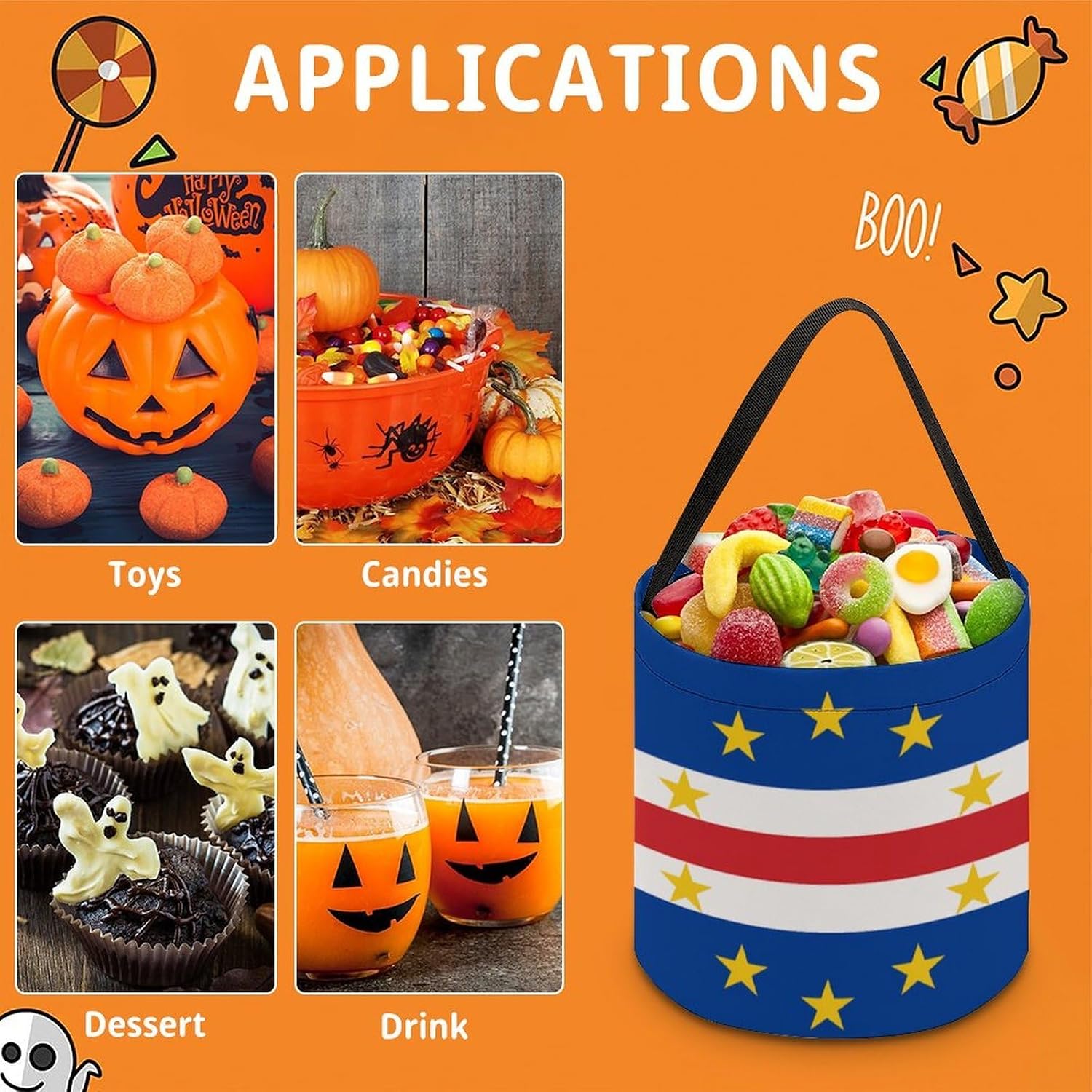 Flag of Cape Verde Candy Bag Halloween Treat Goody Bags Party Basket Handbag Holiday Decor