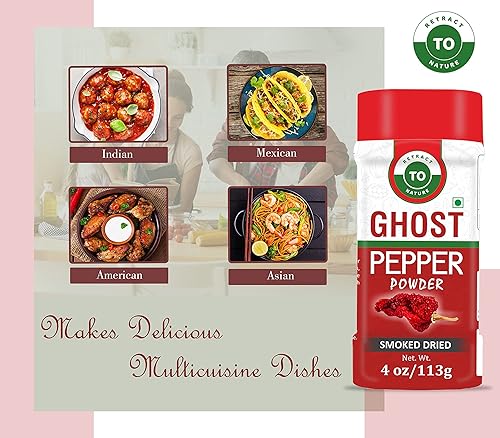 Miniatura 5 de Polvo de pimienta fantasma (Bhut Jolokia Chili) – 4 oz/113 gm, 100% puro, ahumado, picante y picante en polvo, añade un sabor único, delicioso,