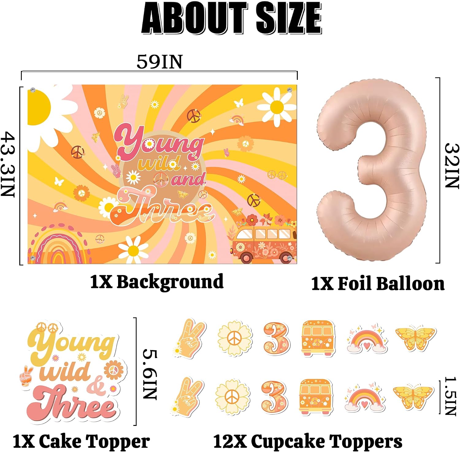 Young Wild and Three Decorations for Girls, Groovy Daisy 3rd Birthday Decor image 3