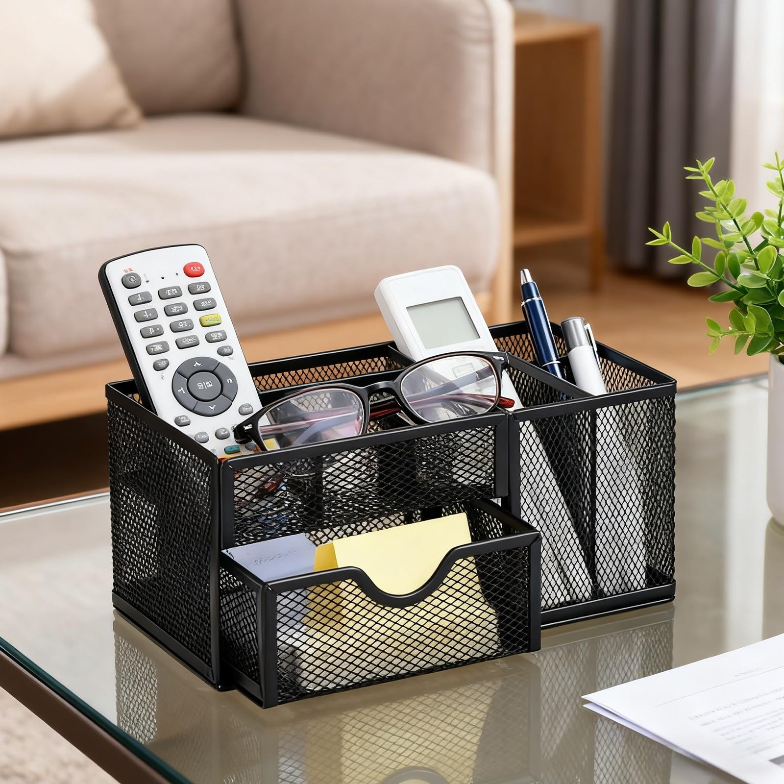 Rieoany Black Desk Organiser, Multi-Function Pen Holder, 8-Grid Large-Capacity Storage Box, Office Storage, Suitable for Both Office and Home - Image 4