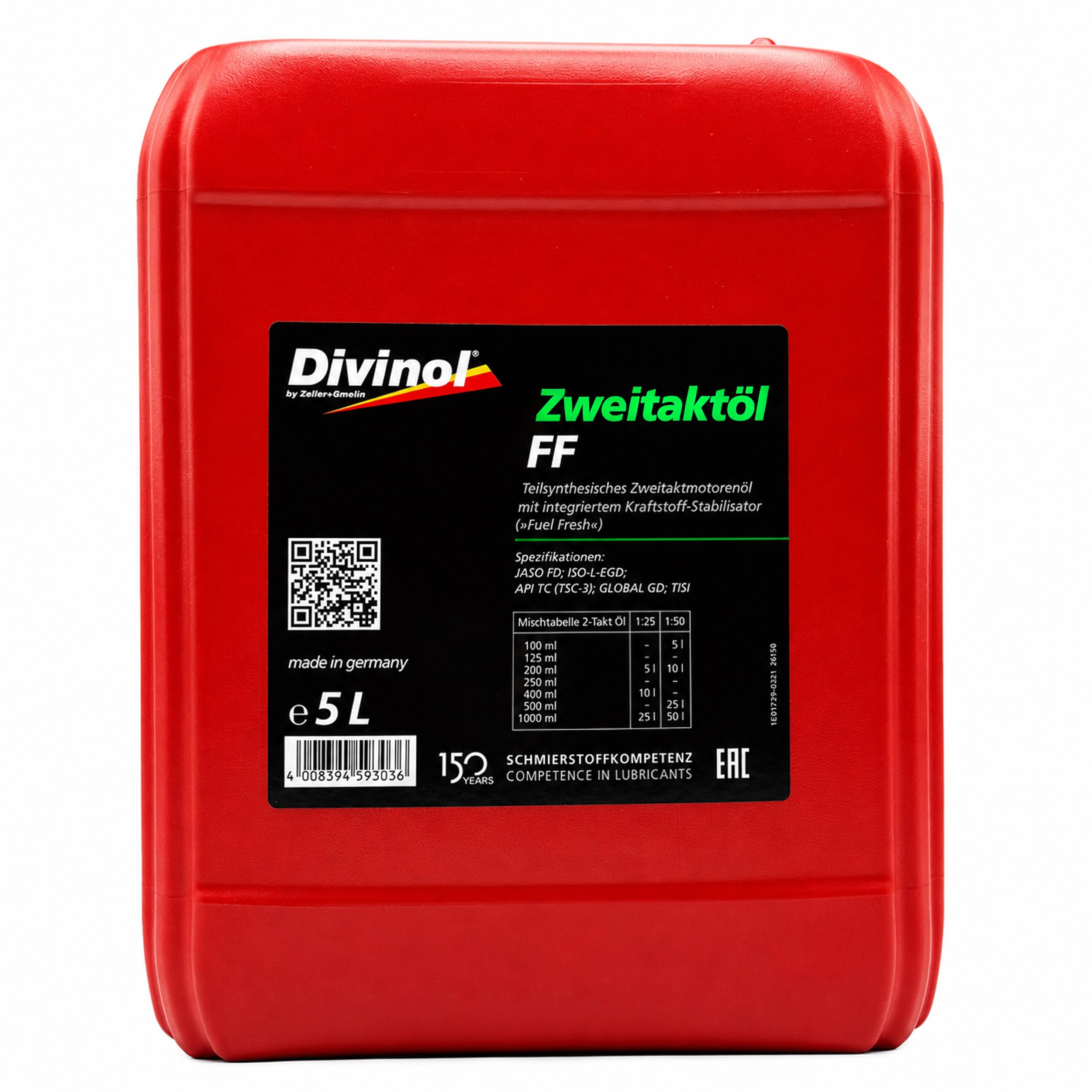 Divinol Zweitaktöl FF 2T | 5 L | Motoröl | teilsynthetisch raucharm API TC JASO FC für Roller Moped Motorsäge Scooter Freischneider Trimmer