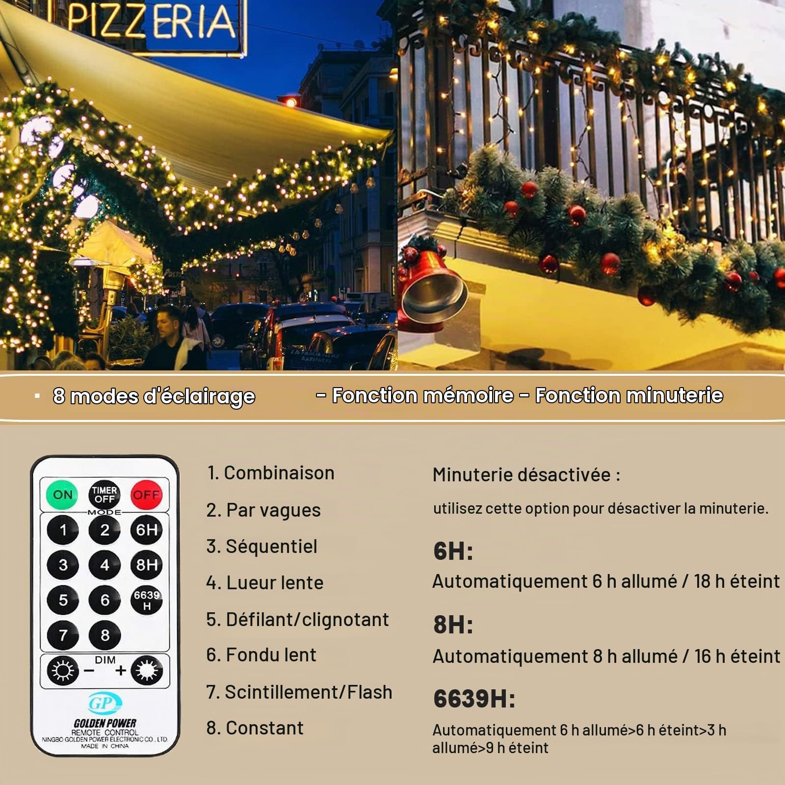 Guirlande Lumineuse Extérieur, 50M 500 LED Guirlande Lumineuse Sapin de Noël 8 Modes avec Minuterie et Mémoire, IP65 Étanche pour Extérieur Intérieur Chambre Balcon Jardin Noël Mariage, Blanc Chaud