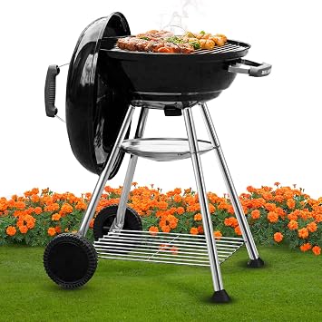 BEAU JARDIN Charcoal Grill 18 Inch for Outdoor Cooking BBQ Barbecue Coal Kettle Bowl Grill Portable Heavy Duty Round with Wheels Grilling for Tailgating Patio Backyard Camping Black