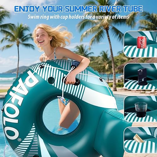 Miniatura 5 de Pool Float Adult, Inflatable River Tube Float, River Tubes for Floating Heavy Duty with Mesh Bottom, Comfortable Backrest & 2 Cup Holders & Durable