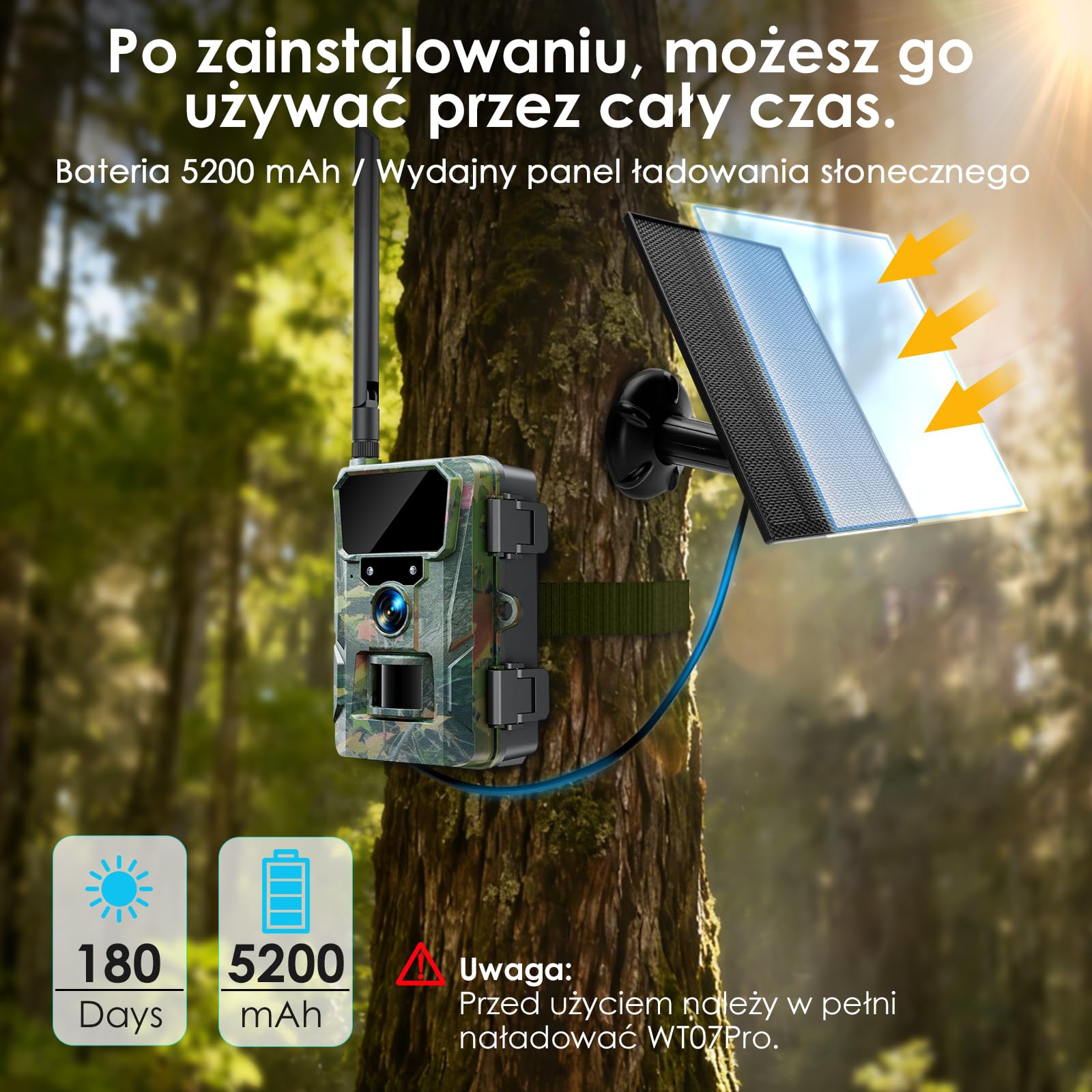 WOLFANG 4G LTE Cellular Wildlife, bateria 5200 mAh, kamera komórkowa 2K ze sterowaniem aplikacją, super noktowizor, wyświetlacz 2.0'TFT, aktywowany ruchem wyzwalacza 0,2 s, wodoodporność IP66