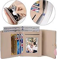 Vista 36 de UTO - Cartera pequeña RFID de piel sintética con dije de hoja, cierre de cremallera y tarjetero.