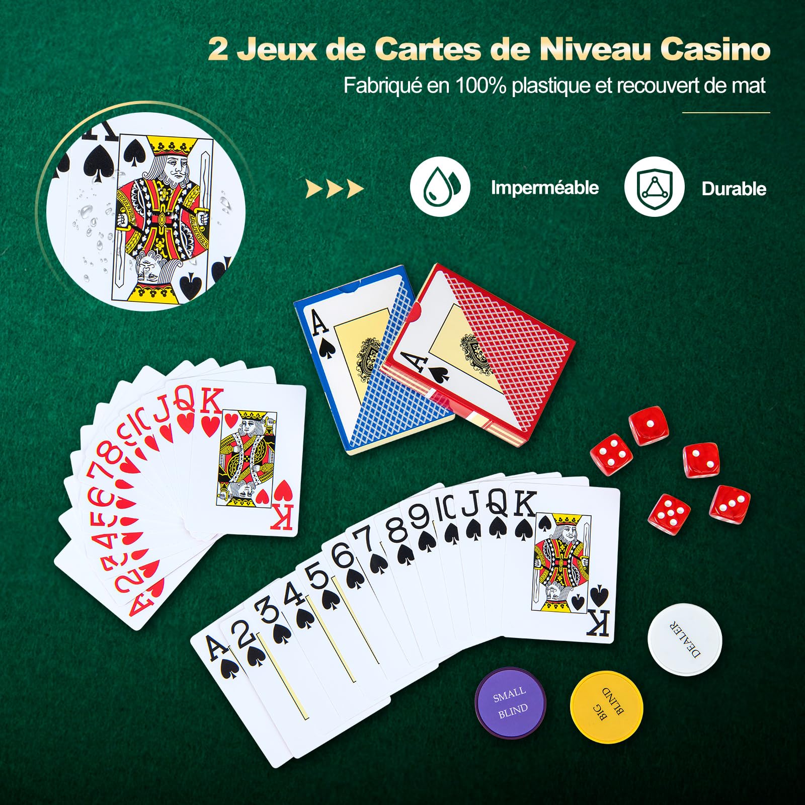 COSTWAY Mallette de Poker en Aluminium avec 500 Jetons & 2 Jeux de Cartes, Coffret de Poker avec 5 Dés et 3 Dealer, pour Casino Fête Voyages