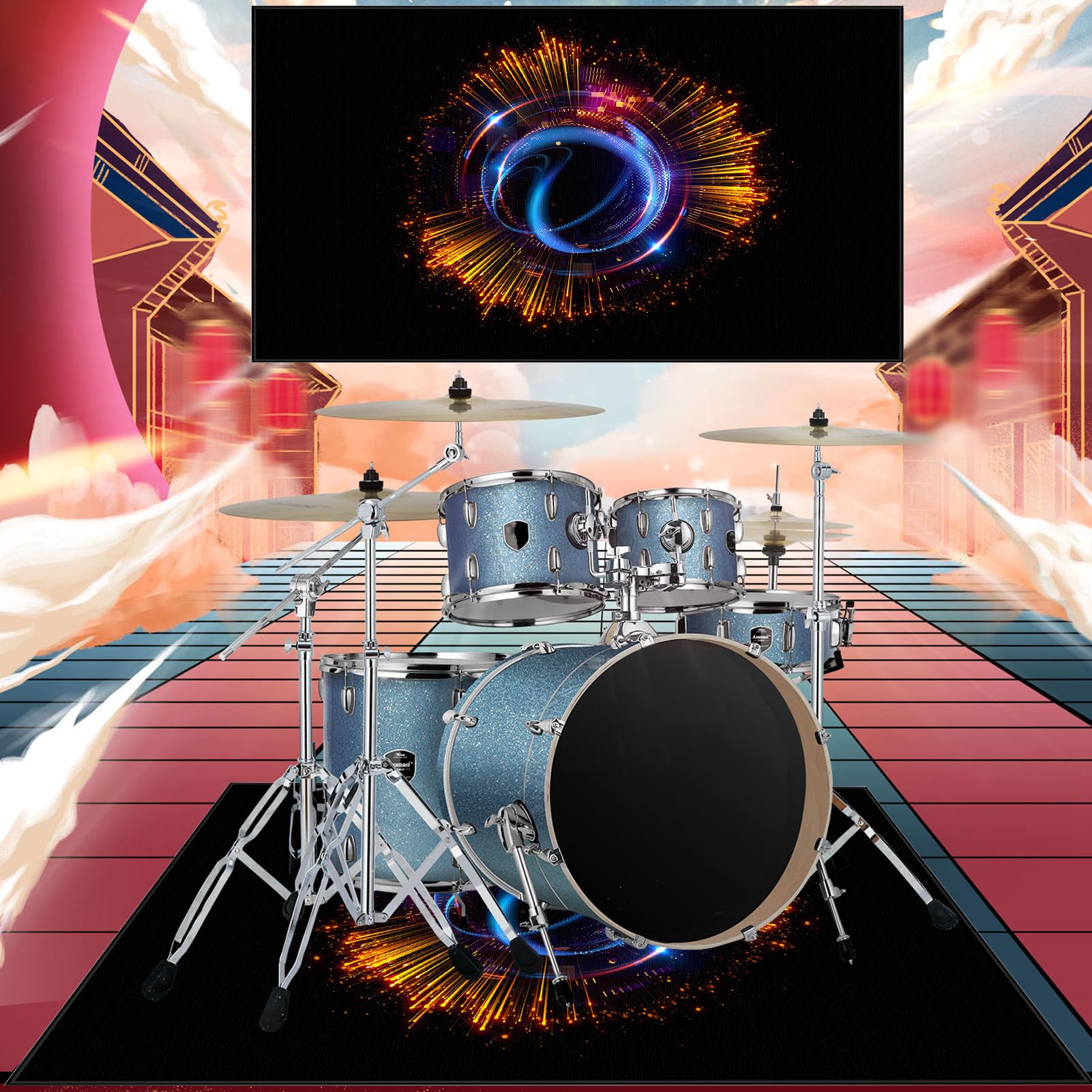 110 x 80 cm Dywaniki akustyczne | Mata z baterią elektroniczną | Mata dźwiękoszczelna antypoślizgowa | Mata bębnowa do bębna bębna akustycznego bębna i innych instrumentów muzycznych