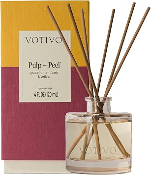 Votivo Pulp + Peel Signature Reed Diffuser | Scented Home Fragrance Diffuser with Sticks, Reed Oil and Glass Bottle | Decorative Air Freshener for Home Decor | 4 oz