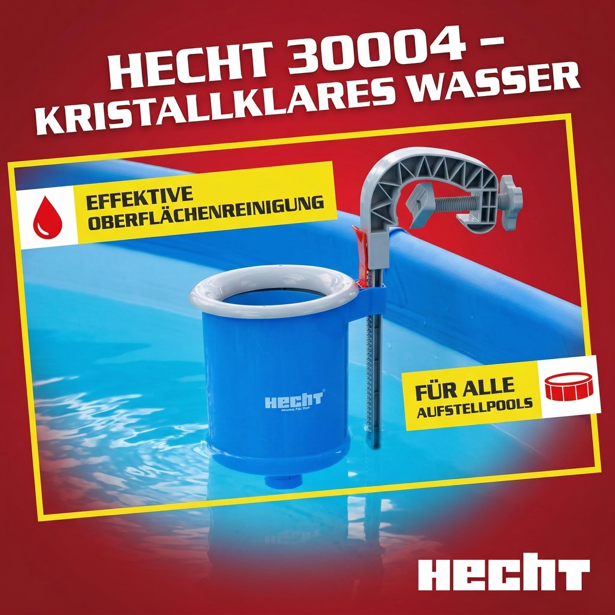 Hecht Pool Skimmer für Aufstellpool Framepool 32/38 mm | Einhängeskimmer und Oberflächenskimmer mit Filterkorb, Adapter und Halterung für Aufstell- und Stahlwandpools