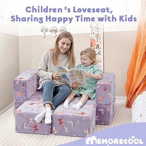Miniatura 45 de MeMoreCool Sofá modular para niños, sofá convertible suave para niños, silla de espuma de felpa plegable gris para diversión en la sala de juegos de