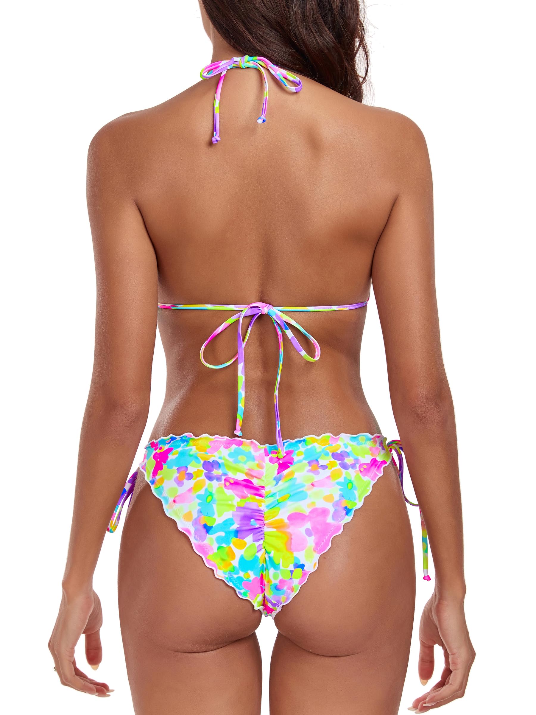 Ocean Blues Set bikini ondulato regolabile da donna, con top e lacci laterali