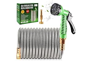 25FT Garden Hose With Nozzle and Fittings,304 Stainless Steel Kink Free Flexible Outdoor Water Hose