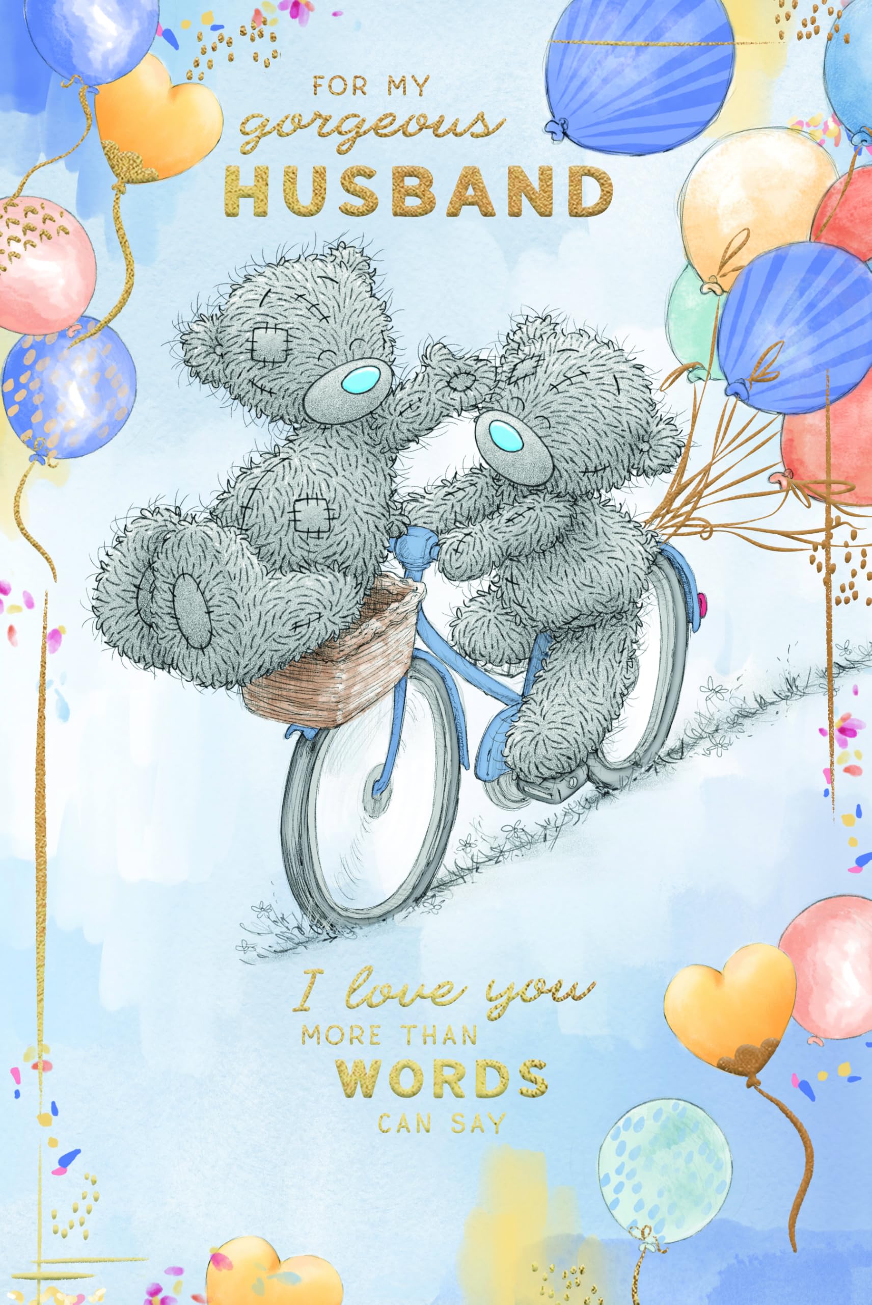 Me To You Tatty Teddy Gorgeous Husband Luxury Gold Foil Birthday Card, 6 X 9 Inches - Official Collection