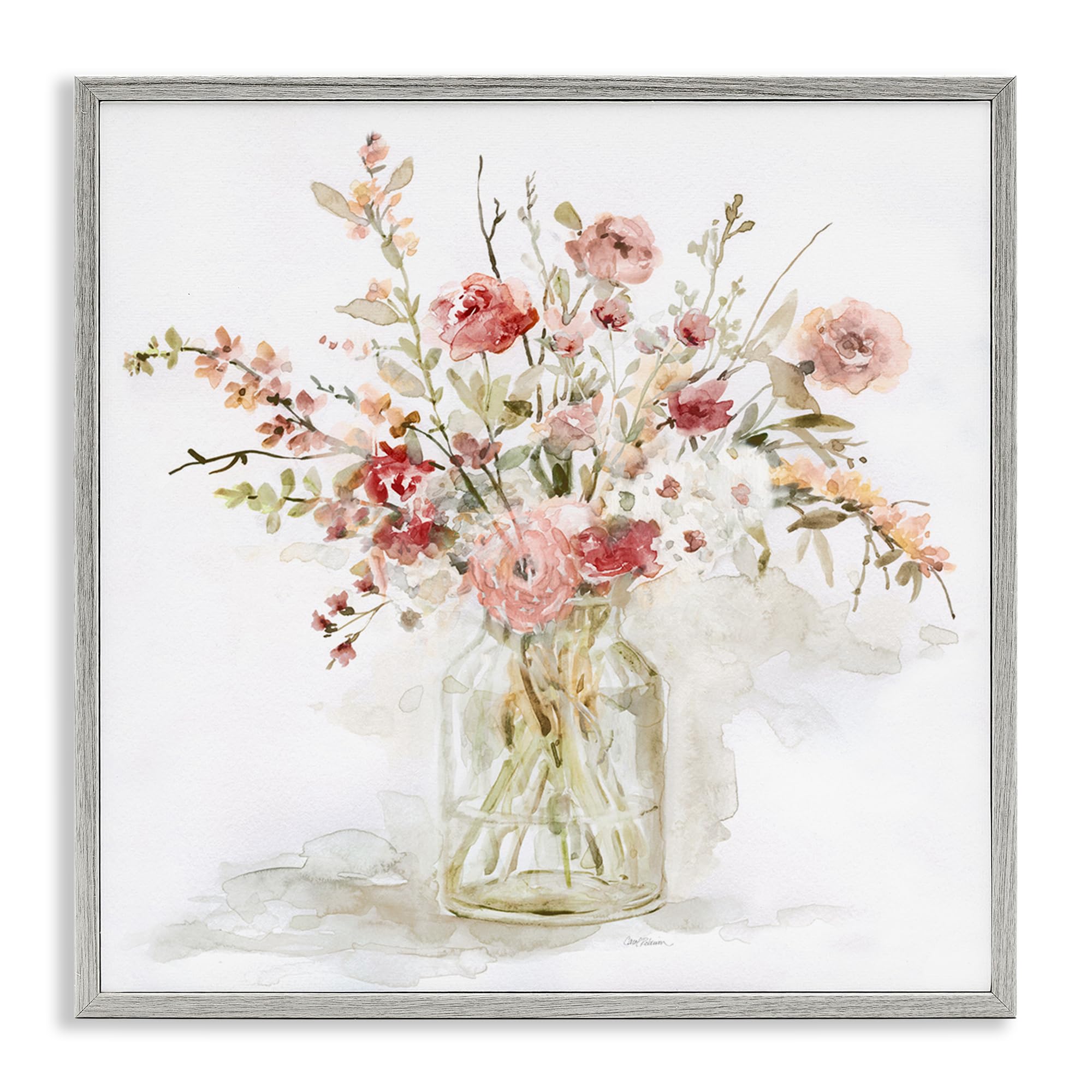 Stupell Industries Farmhouse Gray (Textured) 'Springtime Blooms In Glass Vase'| Framed Giclee Art