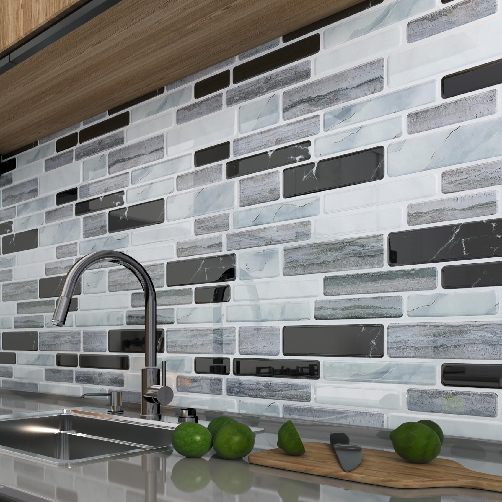 LaCheery 18 Pezzo Piastrelle Adesive Bagno Marmo Grigio Nero Mattonelle Adesive Muro 30.5cm x 30.5cm Piastrelle Adesivo Marmo Vinile Impermeabile Paraschizzi Cucina Adesivo 3D per Bagno Autoadesiva