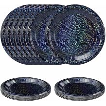 SietDESEO 50 PCS Iridescent Black Paper Plates 7 Inch Dessert Plates Holographic Black Disposable Plate for Birthday Party Dinner Wedding Baby Shower Glitter Cake Plate
