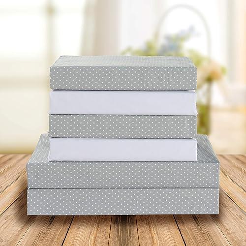 Elegant Comfort Luxury Soft Bed Sheets Polkadot Pattern 1500 Thread Count Percale Egyptian Quality Microfiber Softness Wrinkle and Fade Resistant (6-Piece) Bedding Set, Queen, Grey