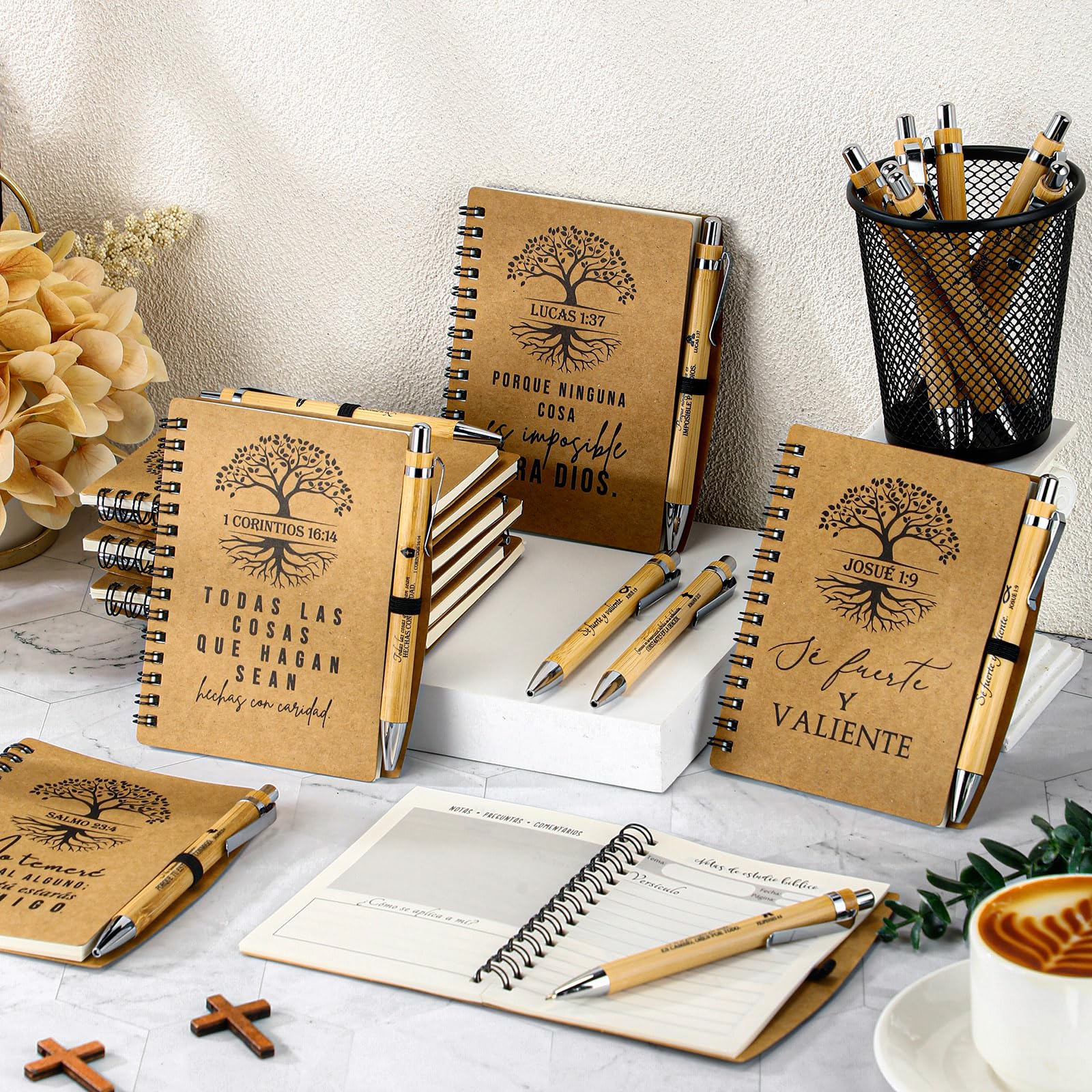 Spakon Lot de 30 carnets de prière en papier kraft à spirale pour homme et femme – Carnet de prière avec verset de la Bible – Agenda quotidien – Cadeau de fête des mères pour l'église (style arbre)
